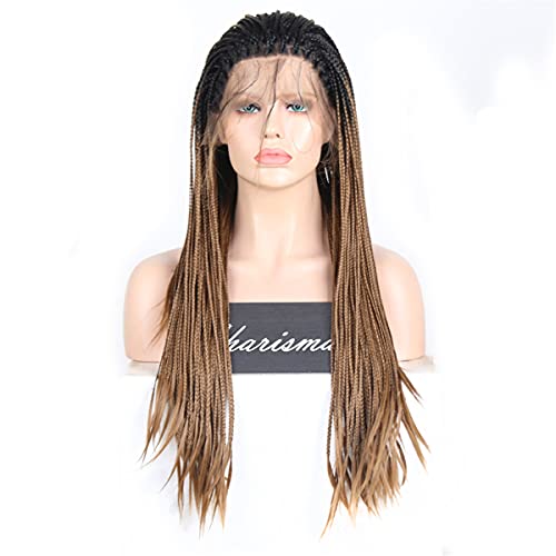 XiaXia Lace Front Synthetic Wig Braided Wig Lace Front Box Braided Wig Long Burgundy Lace Wig African American Box Braided Afro Braided Lace Front Wigs Braids Synthetic Wigs for Black Women,24 inch