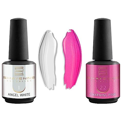 Shayenne Set van 2 uv-gelnagellak 1 Angel White White White 15 ml + 22 Charming Pink 15 ml UV LED-lamp kleurlak gellak nagellak nagellak nagellak Shellac (30 ml)