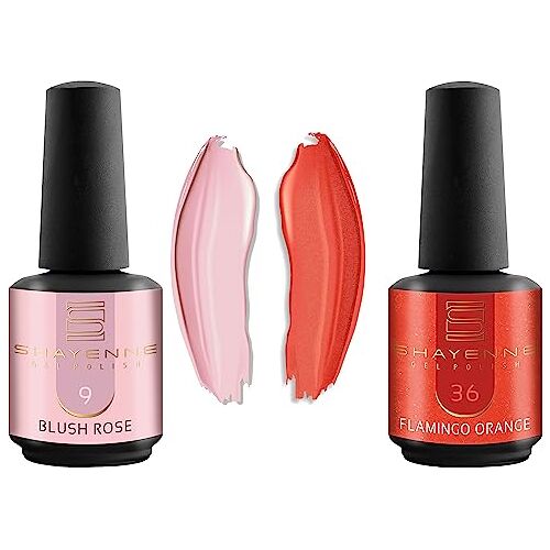 Shayenne Set van 2 uv-gelnagellak 9 Blush Rose Pink 15 ml + 36 Flamingo Orange 15 ml UV LED-lamp kleurlak gellak nagellak nagellak nagellak Shellac (30 ml)