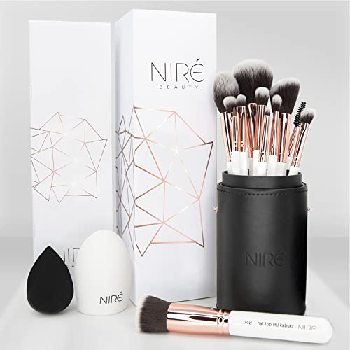 Niré Beauty Artistry Makeup Kwasten Set: veganistische make-upkwasten met make-upkwastenhouder,  make-up spons en kwastenreiniger