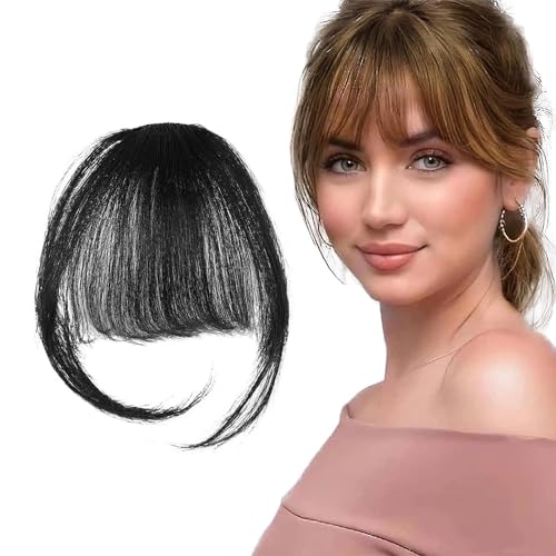 FUXNGZI Human Hair Extensions Air Bangs, clip-in pony, haarstukje, haarstukje van echt haar in bangs met slapen, Remy-franjes voor vrouwen (#1)