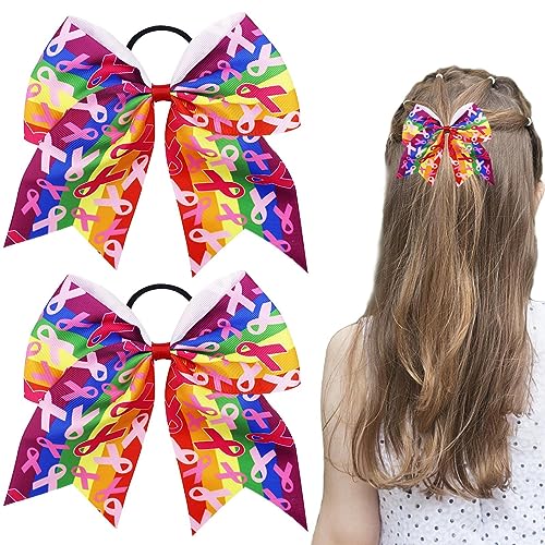 Bexdug Borstkanker haarboog, 2 stuks elastische roze haarlint Cheer Bow, voor Cheerleader Girls en Borstkankermaand