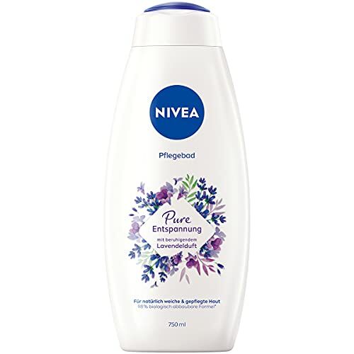 NIVEA Verzorgend bad Pure Ontspanning (750 ml), verzorgend schuimbad met rustgevende lavendelgeur, badtoevoeging voor natuurlijk zachte en verzorgde huid