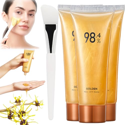 GRFFZX Goudfolie afpelmasker, goud afpelmasker, 98,4% gouden afpelmasker, anti-aging gouden gezichtsmasker voor diepe reiniging Hydraterend Verwijdert mee-eters (3PCS)