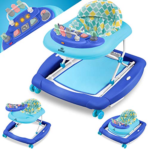 KIDIZ ® 4-in-1 loophulp, babywalker, speel- en loopstoeltje, schommelfunctie, wipstoeltje met wieltjes, licht, muziek, speelcentrum, eettafel, loophulp voor baby's vanaf 6 maanden, inklapbaar