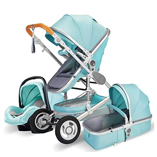 WIGSELBL Luxe kinderwagen kinderwagen coches para Bebes kinderwagen autostoel combo, hoge landschap kinderwagen twee-weg kinderwagen trolley, opvouwbare kinderwagen kinderwagen voor peuter (kleur: blauw)