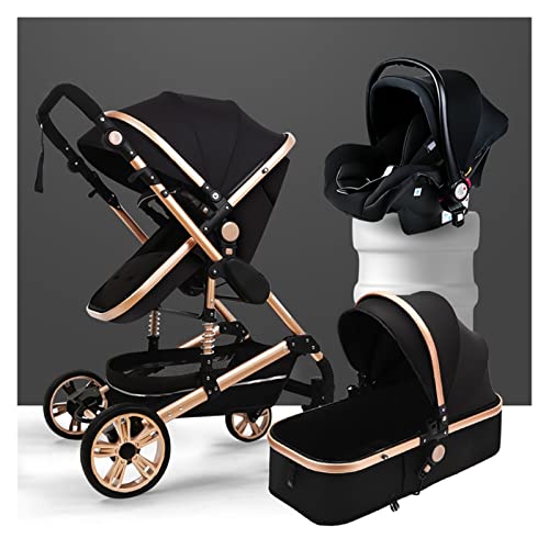 WIGSELBL Luxe kinderwagen kinderwagen coches para Bebes kinderwagen autostoel combo, hoge landschap kinderwagen twee-weg kinderwagen trolley, opvouwbare kinderwagen kinderwagen voor peuter (kleur: nero)