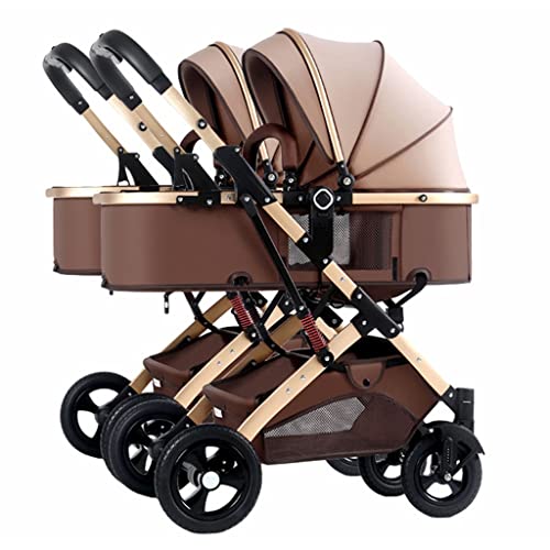 ZDWJD Baby kinderwagen Twins kinderwagen voor pasgeborenen, dubbele kinderwagen voor baby's en peuters, kan zitten, liggen, afneembare kinderwagen, kinderwagen, draagbare kinderwagens met klambo