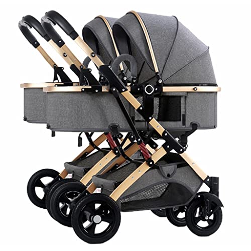 ORKHWJ Twins Carriage Dubbele kinderwagen voor pasgeborenen, dubbele babykinderwagen voor baby's en peuters kunnen zitten, liggen, afneembare kinderwagen, kinderwagens met klamboe (kleur: