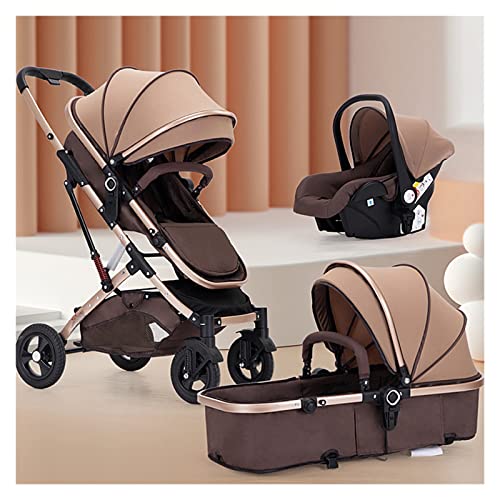 WIGSELBL Luxe kinderwagen kinderwagen coches para Bebes kinderwagen autostoel combo, hoge landschap kinderwagen twee-weg kinderwagen trolley, opvouwbare kinderwagen kinderwagen (kleur: kaki)