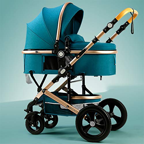 TXTC Kinderwagen kinderwagen kinderwagen kinderwagen, compacte Buggy kinderwagens, draagbare kinderwagen vervoer anti-shock kinderwagen kinderwagen met aluminium frame voor babymeisje, mannelijke baby (maat: gouden buis-groen)