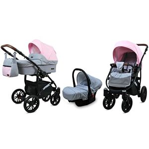 Babylux Optimal 3 in 1 Baby Reis Systeem Kinderwagen Autostoel Afneembare Regenhoes Voetenzak Dragende Wielen Pasgeborene tot Baby Light Pink Black Frame
