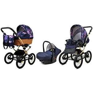 Babylux Kinderwagen 3in1 met Autostoeltje Voor Peuters – Kinderwagen Kinderwagen Voor Pasgeborenen en Peuters –– 59x105x125cm – Max 15kg – Royal Magnolia Gold Frame