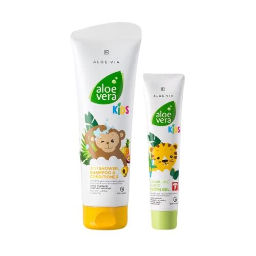 LR Health & Beauty LR Aloë Vera KIDS Jungle freunde-Set (3-in-1 douchegel, shampoo & spoeling + magische glinsterende tandgel) (junglevriendenset (tandgel + 3-in-1 shampoo))