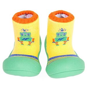 Attipas Robot Green - ergonomische Baby Lauflernschuhe, atmungsaktive Kinder Hausschuhe ABS Socken Babyschuhe Antirutsch 21.5