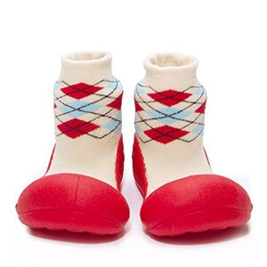 Attipas Argyle Red - ergonomische Baby Lauflernschuhe, atmungsaktive Kinder Hausschuhe ABS Socken Babyschuhe Antirutsch 20