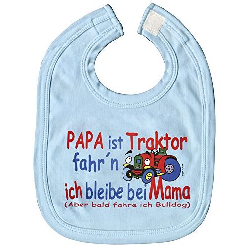 Fan-O-Menal Spuugdoek slabbetje slabberslabbetje baby-slabbetje met opdruk"Papa ist Traktor Risic, ik blijf bij Mama" NIEUW (07047 lichtblauw)