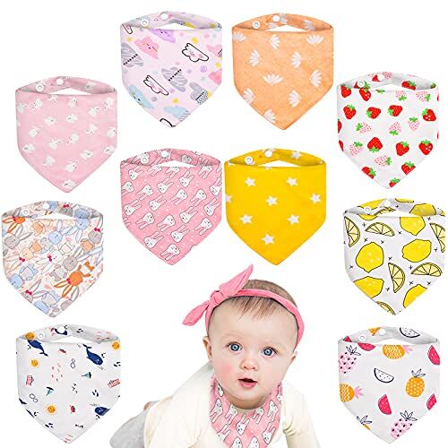 MOLENKY Baby Slabbetjes Bandana Slabbetje met 2 Verstelbare Knopen, Set van 10, 100% Katoen baby Bandana Slabbetjes, Zacht & Absorberend, Baby Driehoek Slabbetje voor Jongens Meisjes