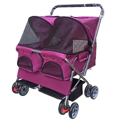 AAOCLO Huisdier kat wandelwagen dubbele stoel hondenkinderwagens kinderwagens voor middelgrote en kleine honden hond kinderwagen voor 2 honden dubbele kinderwagen huisdier kinderwagens Bespaar ruimte en