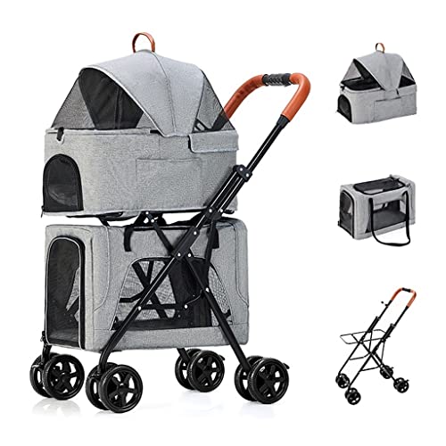 RsFiL Opvouwbare huisdier trolley dubbele huisdier kinderwagen kinderwagen kinderwagen voor 2 honden/katten, dubbellaagse kat hond kinderwagens kinderwagen geweldig voor twee of meerdere, ademende