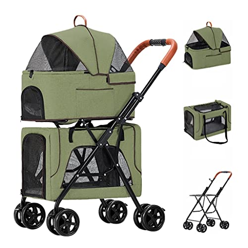 RsFiL Opvouwbare huisdier trolley dubbele huisdier kinderwagen kinderwagen kinderwagen voor 2 honden/katten, dubbellaagse kat hond kinderwagens kinderwagen geweldig voor twee of meerdere, ademende