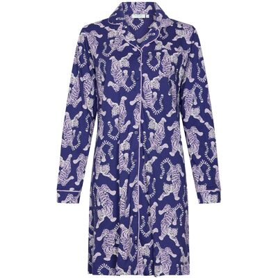 Rebelle Katoenen doorknoopnachthemd tijgers Blauw vrouw 44 Rebelle Katoenen doorknoopnachthemd tijgers Blauw vrouw 44