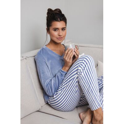 Pastunette Fleece pyjama blauwe strepen Blauw vrouw 48 Pastunette Fleece pyjama blauwe strepen Blauw vrouw 48
