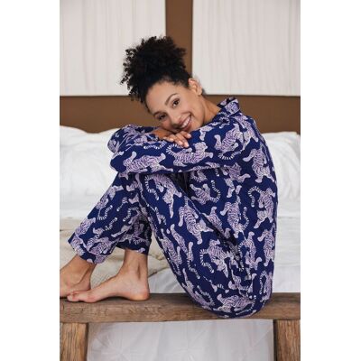 Rebelle Katoenen doorknooppyjama tijgers Blauw vrouw 38 Rebelle Katoenen doorknooppyjama tijgers Blauw vrouw 38