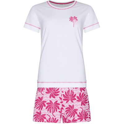 Rebelle Roze palmbomen shortama katoen Wit vrouw 38 Rebelle Roze palmbomen shortama katoen Wit vrouw 38