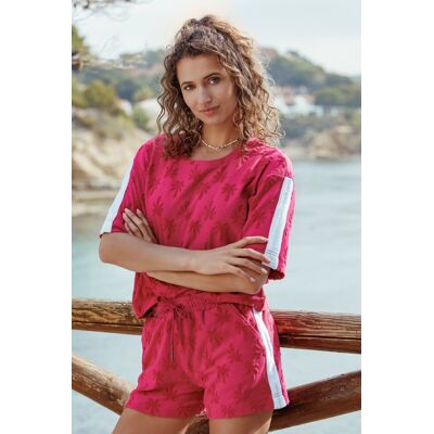 Rebelle Badstof sportieve shortama palmbomen Roze vrouw 46 Rebelle Badstof sportieve shortama palmbomen Roze vrouw 46