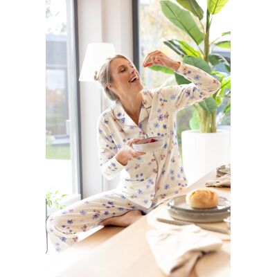 Doorknoop dames pyjama Hajo bloemen Wit vrouw 36/38 Doorknoop dames pyjama Hajo bloemen Wit vrouw 36/38
