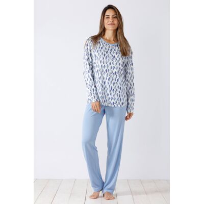 Blauwe blaadjes pyjama Hajo Blauw vrouw 44/46 Blauwe blaadjes pyjama Hajo Blauw vrouw 44/46