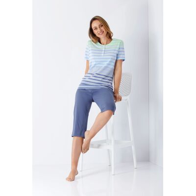 Blauw gestreepte dames pyjama Hajo Blauw vrouw 44/46 Blauw gestreepte dames pyjama Hajo Blauw vrouw 44/46