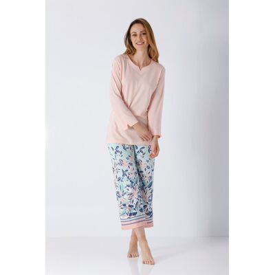 Hajo dames pyjama roze blauw en bloemen Roze vrouw 40/42 Hajo dames pyjama roze blauw en bloemen Roze vrouw 40/42
