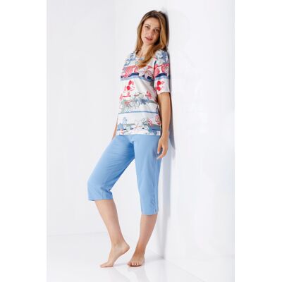 Hajo dames pyjama blauw en bloemen Blauw vrouw 48/50 Hajo dames pyjama blauw en bloemen Blauw vrouw 48/50