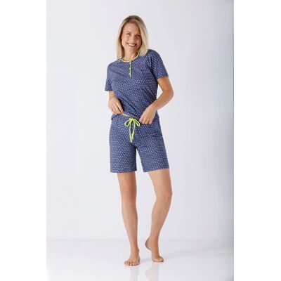 Blauwe Hajo dames shortama driekhoekjes Blauw vrouw 48/50 Blauwe Hajo dames shortama driekhoekjes Blauw vrouw 48/50