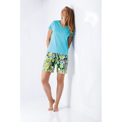 Stijlvolle Hajo dames shortama blauw en groen Blauw vrouw 36/38 Stijlvolle Hajo dames shortama blauw en groen Blauw vrouw 36/38