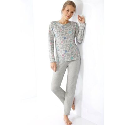 Premium katoen dames pyjama zilvergrijs gemêleerd Hajo Grijs vrouw 36/38 Premium katoen dames pyjama zilvergrijs gemêleerd Hajo Grijs vrouw 36/38