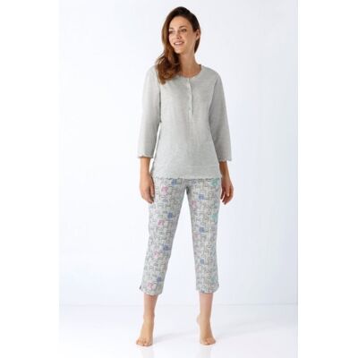 Premium katoen dames pyjama zilvergrijs gemêleerd Hajo Grijs vrouw 44/46 Premium katoen dames pyjama zilvergrijs gemêleerd Hajo Grijs vrouw 44/46