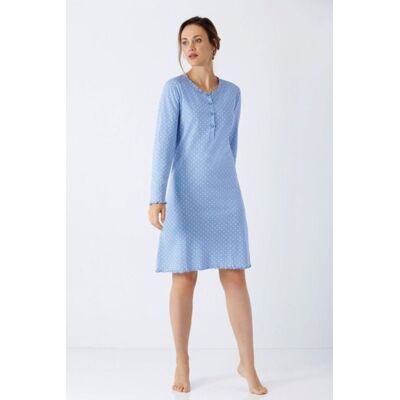 Premium katoen dames nachthemd ecru/blauw Hajo Blauw vrouw 44/46 Premium katoen dames nachthemd ecru/blauw Hajo Blauw vrouw 44/46