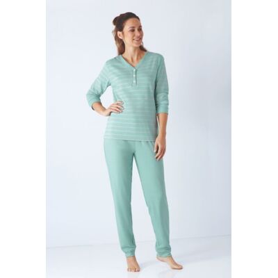 Premium katoen dames pyjama turquoise gemêleerd Hajo Blauw vrouw 36/38 Premium katoen dames pyjama turquoise gemêleerd Hajo Blauw vrouw 36/38
