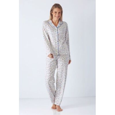 Premium katoen dames pyjama gebroken wit Hajo Wit vrouw 36/38 Premium katoen dames pyjama gebroken wit Hajo Wit vrouw 36/38