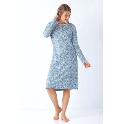 Premium katoen dames nachthemd poederblauw Hajo Blauw vrouw 36/38 Premium katoen dames nachthemd poederblauw Hajo Blauw vrouw 36/38