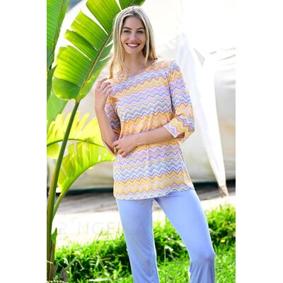 Bontgekleurde zigzag pyjama Ringella Geel vrouw 54 Bontgekleurde zigzag pyjama Ringella Geel vrouw 54