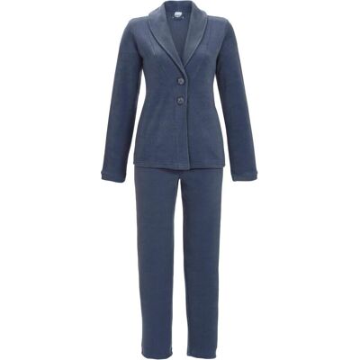 Ringella Chique fleece doorknooppyjama blauw Blauw vrouw 46 Ringella Chique fleece doorknooppyjama blauw Blauw vrouw 46