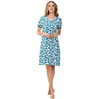 Rebelle Duurzaam katoenen nachthemd panterprint Blauw vrouw 36 Rebelle Duurzaam katoenen nachthemd panterprint Blauw vrouw 36