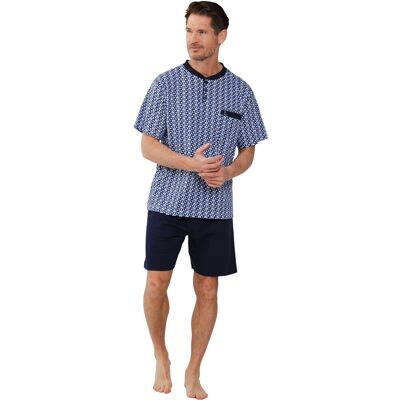 Grafische katoenen Robson shortama Blauw man 48 Grafische katoenen Robson shortama Blauw man 48