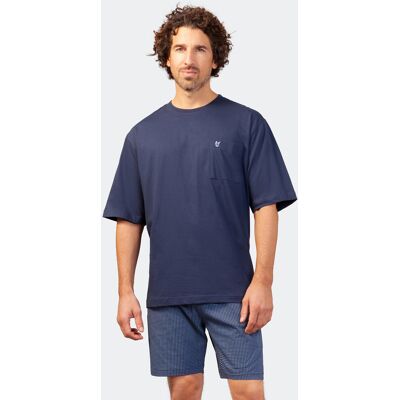 Blauwe katoenen heren shortama Hajo Blauw man 54 Blauwe katoenen heren shortama Hajo Blauw man 54