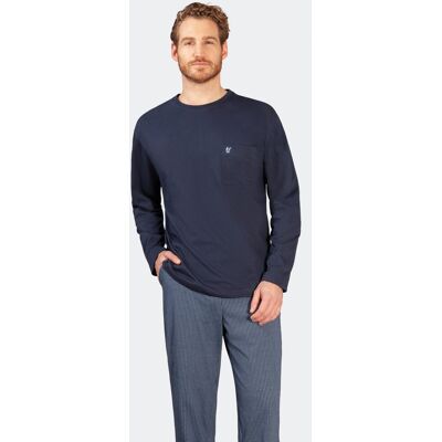 Blauwe heren pyjama Hajo blokjesdesign Blauw man 52 Blauwe heren pyjama Hajo blokjesdesign Blauw man 52