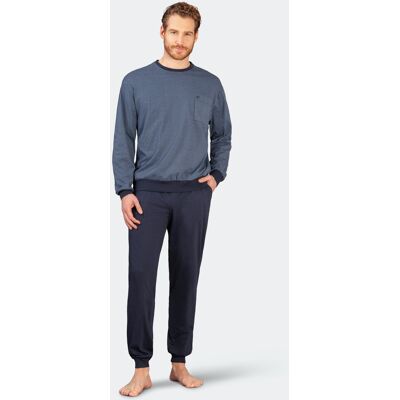 Blauwe heren pyjama blokjesdesign Hajo Blauw man 54 Blauwe heren pyjama blokjesdesign Hajo Blauw man 54